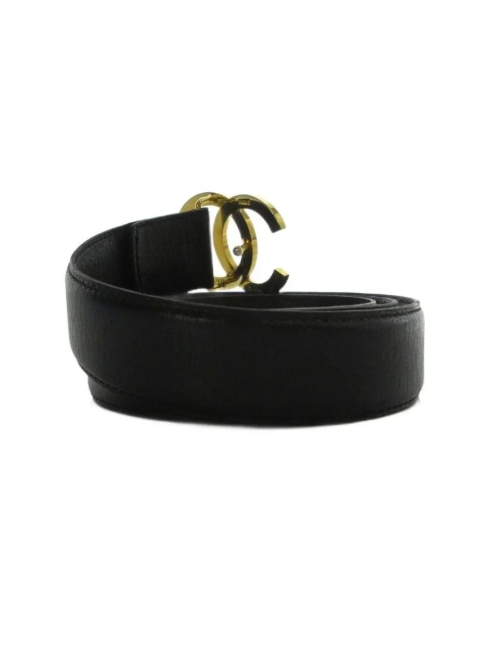 Chanel Belt CC Logo Gold Leather 75 30 Black